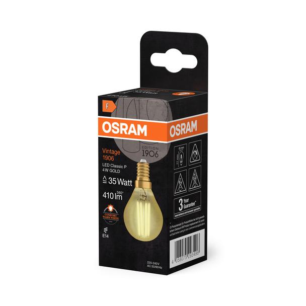 Lampa LED Vintage 1906 CL P Filament szkło przezroczyste GOLD 35 non-dim 4W 825 E14