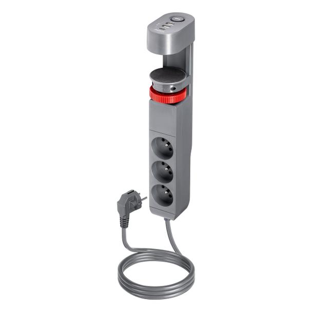 Przedłużacz biurkowy 3-krotny 2P+Z, 1,5M H05VV-F 3x1,5mm2, 2xUSB+1 typu C