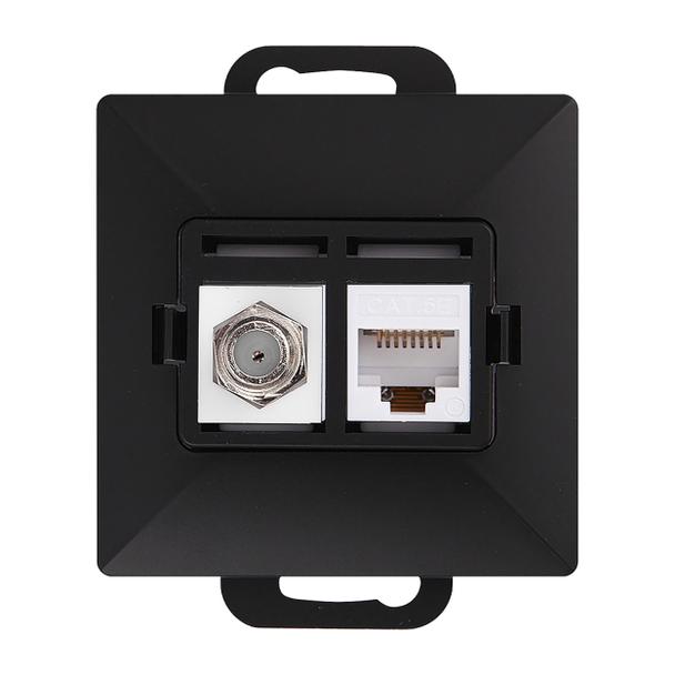 Gniazdo pojed. typu F + Gniazdo 1xRJ45 Cat6 Pearl, TV/F+RJ45/P, czarny