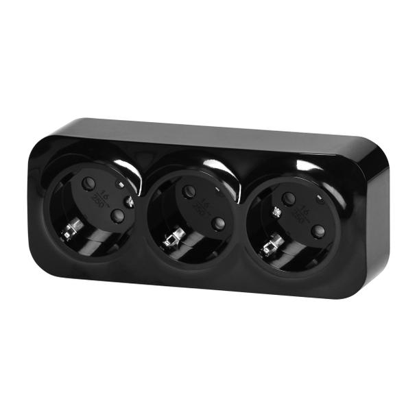 Gniazdo potrójne natynkowe ToDo 2P+Z Schuko IP20, 16A, 230V AC, 16A, 230V AC, czarny, 10 sztuk