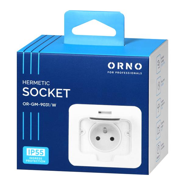 Hermetyczne gniazdo elektryczne prostokątne, IP55, 1x2P+Z(French), białe