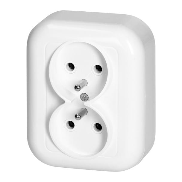 Gniazdo podwójne natynkowe 2x2p+Z 16A, 250V, FAN, biały