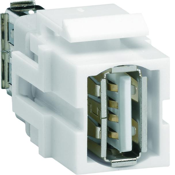 Moduł KEYSTONE gniazdo USB 2.0, przelotowe, wtyk prosty 180°, biały VZ20US HAGER