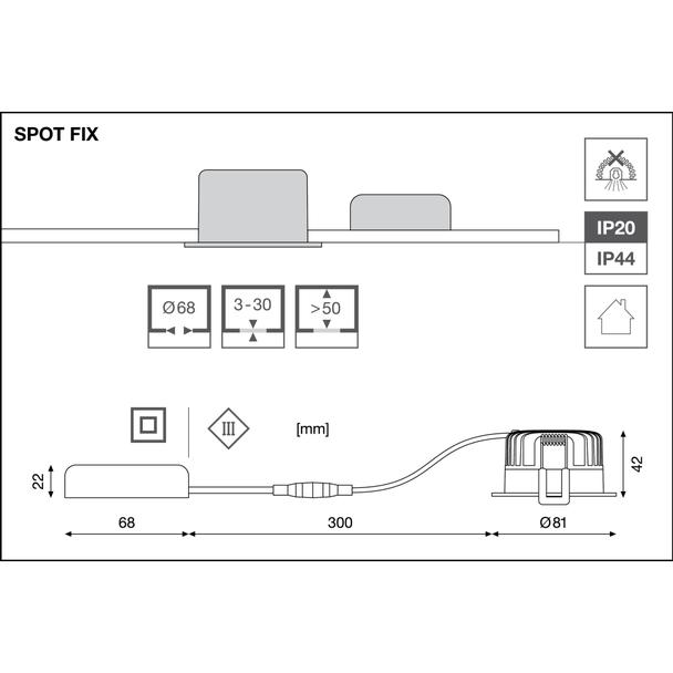 Oprawa SP FIX P 8W 930 PS DIM IP44 WT
