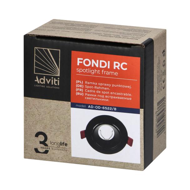 FONDI RC ramka dekoracyjna oprawy punktowej, MR16/GU10 max. 50W, okrągła, stała, aluminiowa, czarna AD-OD-6522/B ORNO