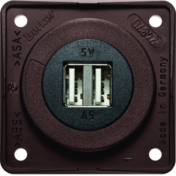 Integro Gniazdo USB ładowania podwójne, 12V, 3A; brązowy mat, mechanizm czarny