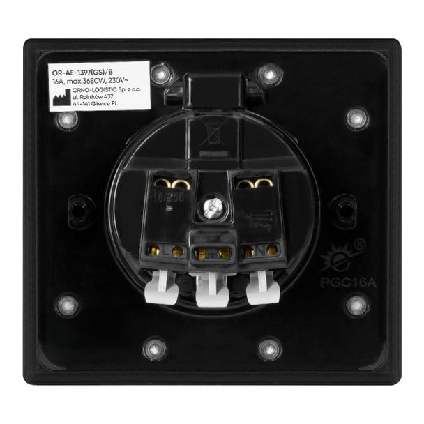 Hermetyczne gniazdo elektryczne, IP44, 1x2P+Z(Schuko), czarne