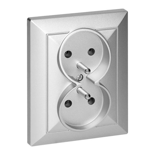 Gniazdo podwójne podtynkowe 2x2P+Z Pearl, 16A, 250V, PT-6 P, srebrny