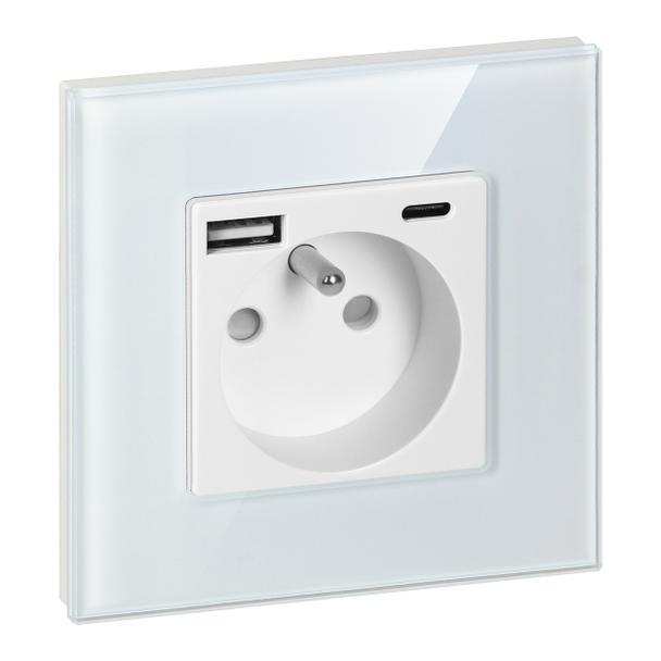 Gniazdo pojedyncze 2P+Z, USB-A + USB-C, PD, max. 20W, biały