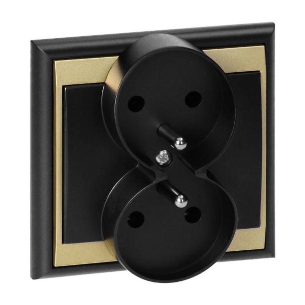 Gniazdo podwójne podtynkowe 2x2P+Z Luna, 16A, 250V, PT-6LR, czarny/złoty