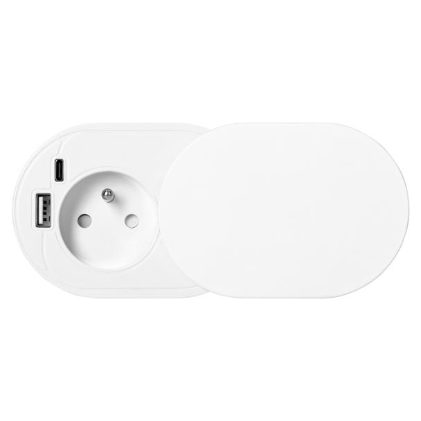 Gniazdo meblowe O6cm, wpuszczane w blat z przesuwną pokrywką, ładowarką USB i przewodem 1,9m, 1x2P+Z