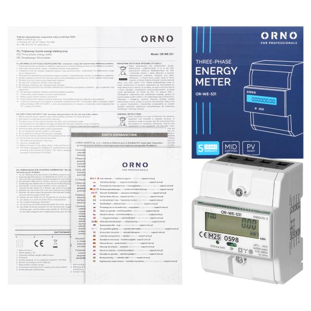 3-fazowy licznik energii elektrycznej, 80A, MID, 3 moduły, DIN TH-35mm