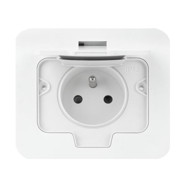 Hermetyczne gniazdo elektryczne prostokątne, IP55, 1x2P+Z(French), białe