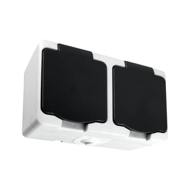 Gniazdo podwójne 2x2P+Z Schuko AQUATIC MINI IP54, 16A, 230V AC, Biało-Czarne, 5 sztuk OR-OE-7306(GS)/WB/5 ORNO