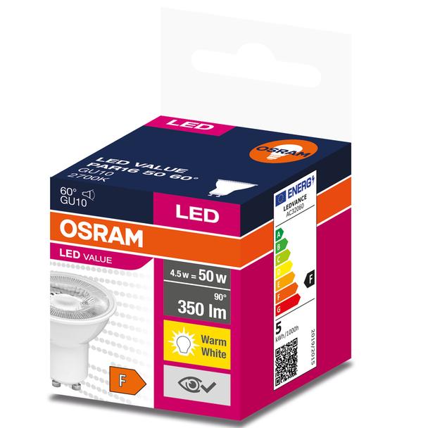 Żarówka LED GU10 4,5W 350lm 90° 2700K ciepła biel 4058075598942 VALUE OSRAM