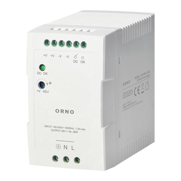 Zasilacz przemysłowy, na szynę DIN, 24VDC, 4A, 96W, w plastikowej obudowie OR-PSU-1672 ORNO