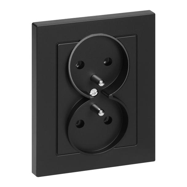 Gniazdo podwójne podtynkowe 2x2P+Z Malta, 16A, 250V, PT-6M, czarny mat