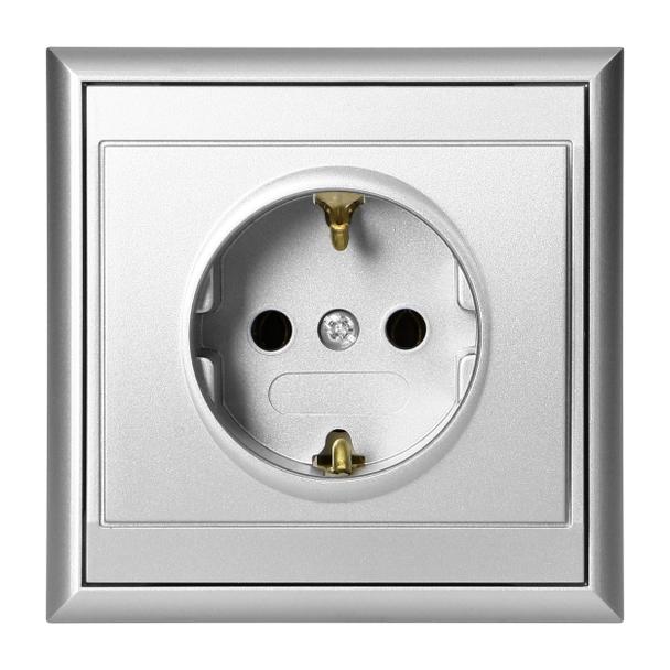 Gniazdo pojedyncze podtynkowe 2P+Z, Schuko Luna, 16A, 250V, PT-17L, srebrny