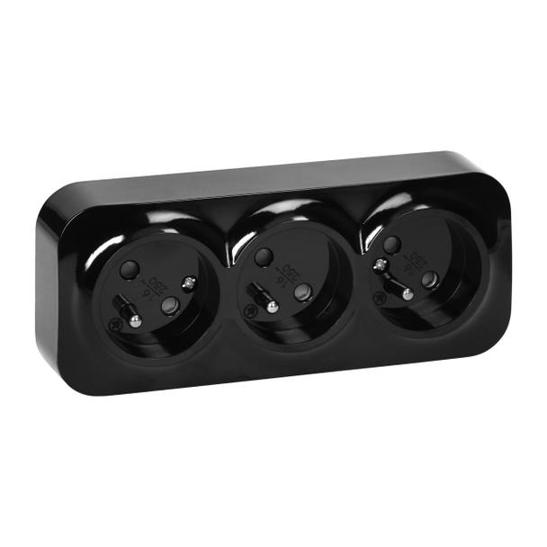 Gniazdo potrójne natynkowe ToDo 2P+Z IP20, 16A, 230V AC, 16A, 230V AC, czarny, 10 sztuk