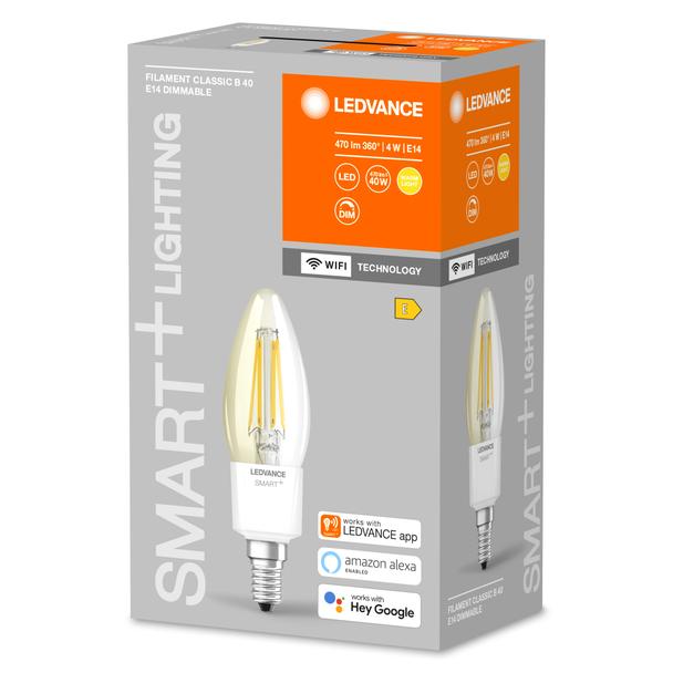 Żarówka LED E14 B35 4W = 40W 2700K Ciepła 470lm 300° Filament SMART+ WIFI Ściemnialna 4058075609754 LEDVANCE