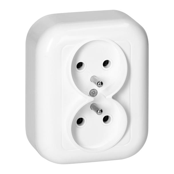 Gniazdo podwójne natynkowe 2x2p+Z 16A, 250V, FAN, biały