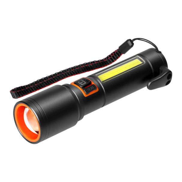 Latarka LED, 270/105lm, 1200mAh, przecinak do pasów, młotek bezpieczeństwa