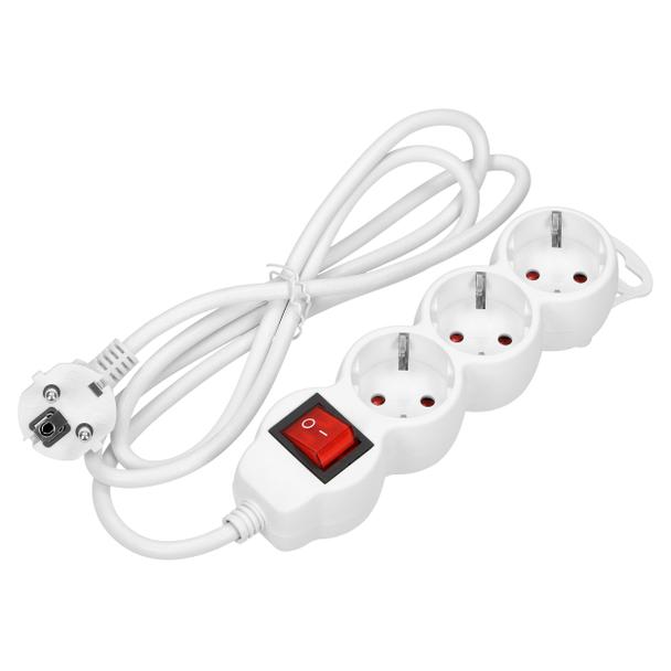 Przedłużacz 3-krotny 2P+Z (Schuko), z wyłącznikiem, 5m H05VV-F 3x1,5mm2, Imax=16A, płaska wtyczka, b