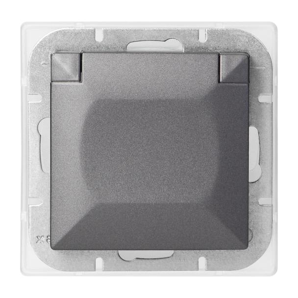Gniazdo pojedyncze podtynkowe 2P+Z bryzgoszczelne z klapką Pearl, 16A, 250V, PT-16PH, antracyt