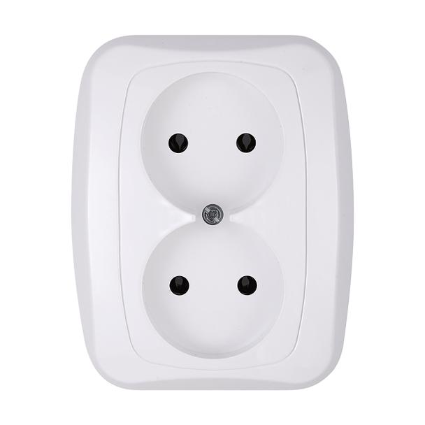 Gniazdo podwójne podtynkowe 2x2p 16A, 250V, ATUT, biały
