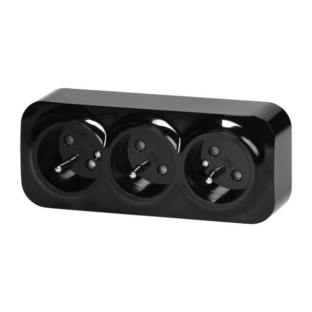 Gniazdo potrójne natynkowe ToDo 2P+Z IP20, 16A, 230V AC, 16A, 230V AC, czarny, 10 sztuk