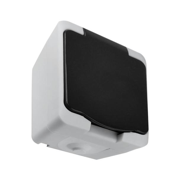 Gniazdo pojedyncze 2P+Z AQUATIC MINI IP54, 16A, 230V AC, Biało-Czarne, 10 sztuk