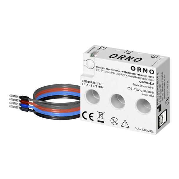Przekładnik prądowy trójfazowy z rejestracją pomiaru, max. 440V/63A, Tuya Smart Wi-Fi