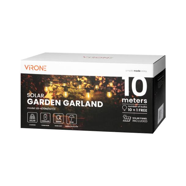 Solarna girlanda oświetleniowa 10m IP44 10 żarówek LED 0,1W E27 3000K biała ciepła LG-4/10M/E27/3 ORNO