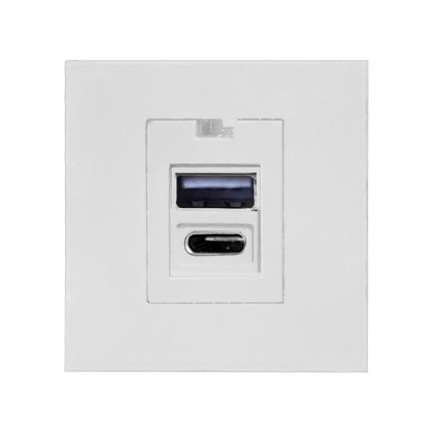 NOEN USB x2 - typ A+C, podwójny port modułowy 45x45mm z ładowarką USB, 2,1A 5VDC, biały