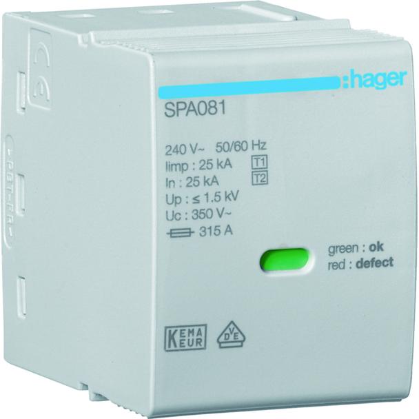 SPD Moduł T1 1P sieć TN-S/TN-C/TT(L-N) Iimp=25kA Up?1,5kV In=25kA do SPA80x