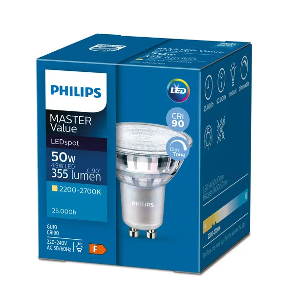 Żarówka LED ściemnialna 5,5W=80W 575lm 4000KLED spot VLE D 5,5-80W GU10 940 36st. 5 lat gw. PHILIPS