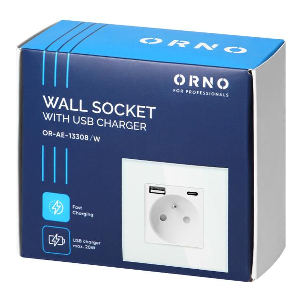 Gniazdo pojedyncze 2P+Z, USB-A + USB-C, PD, max. 20W, biały