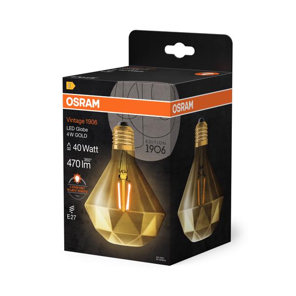 Lampa LED Vintage 1906 CL DIAMOND Filament szkło przezroczyste GOLD 40 non-dim 4,5W 825 E27