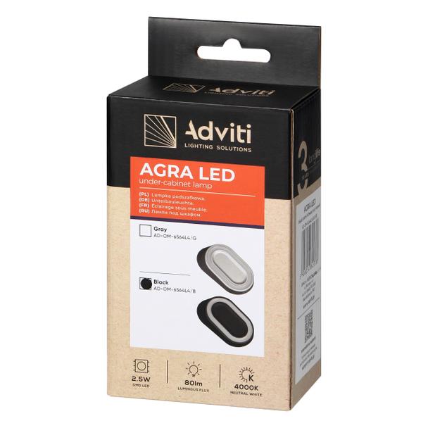 AGRA lampka podszafkowa LED 2,5W, 80lm, 4000K, czarna