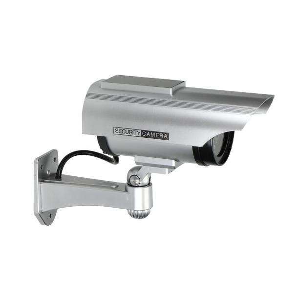 Atrapa kamery monitorującej CCTV, bateryjna, srebrna , z panelem solarnym