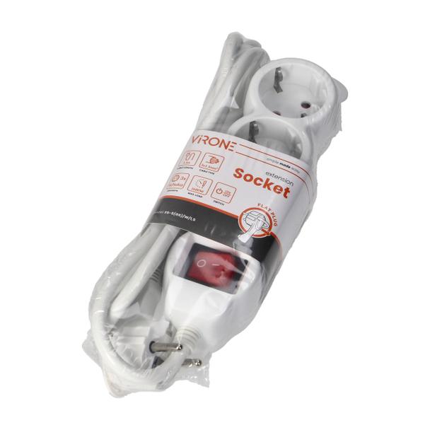 Przedłużacz 3-krotny 2P+Z (Schuko) z wyłącznikiem, 1,5m H05VV-F 3x1,5mm2, Imax=16A, płaska wtyczka,