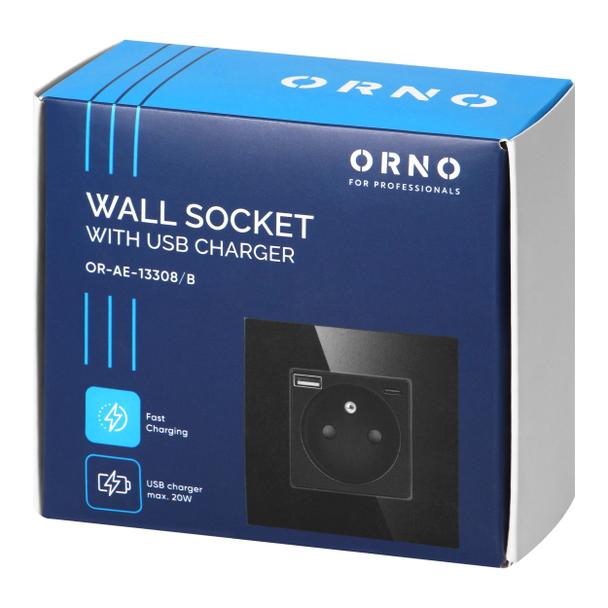 Gniazdo pojedyncze 2P+Z, USB-A + USB-C, PD, max. 20W, czarny