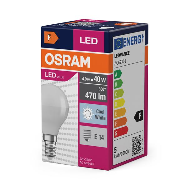 Lampa LED VALUE Classic P40 non-dim plastik 4,9W 840 E14