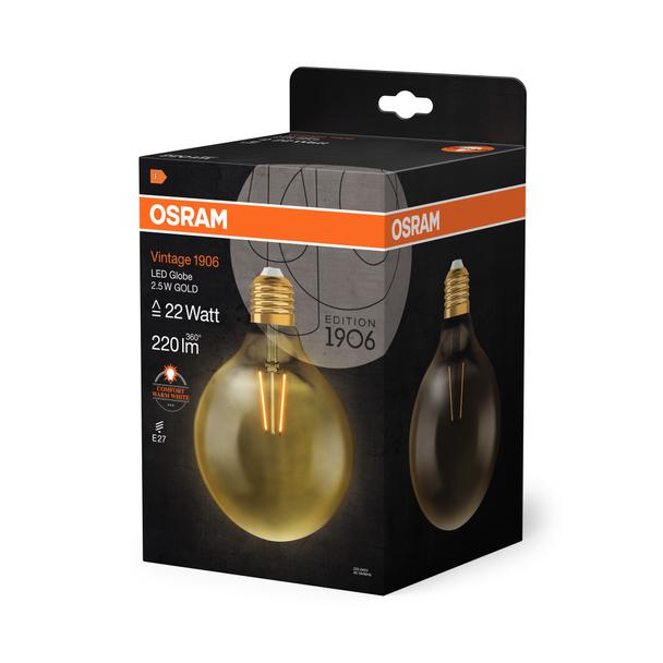 Żarówka LED Vintage 1906 LED CL GLOBE125 FIL GOLD 22 non-dim 2,5W/825 E27 4058075808980 LEDVANCE
