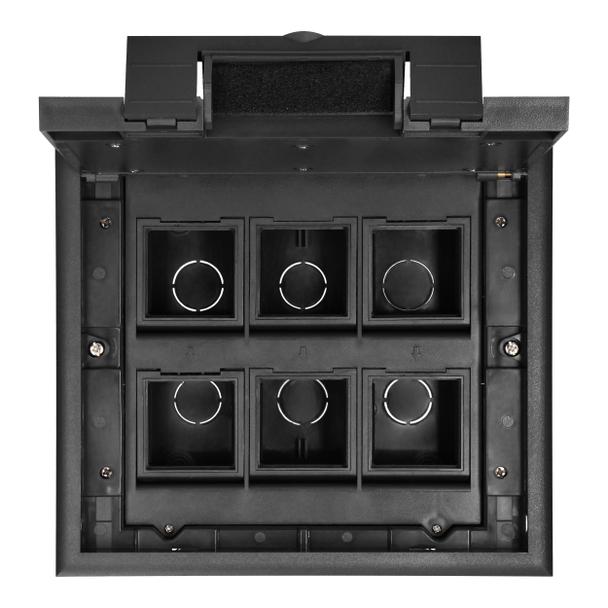 Puszka podłogowa na gniazda modułowe 6 x 45x45mm lub 12 x 22,5x45mm, pokrywa: plastik, czarna