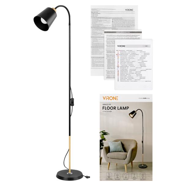 GRACE 1P, lampa podłogowa, E27, max. 18W, 160 cm, czarna
