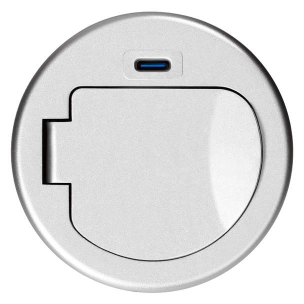 Gniazdo meblowe O6cm wpuszczane w blat z pokrywką, ładowarką USB i przewodem 1,9m, 1x2P+Z (Schuko),