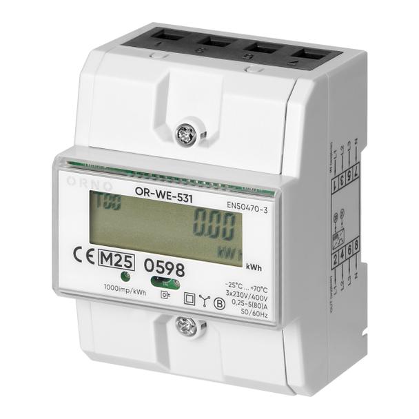 3-fazowy licznik energii elektrycznej, 80A, MID, 3 moduły, DIN TH-35mm