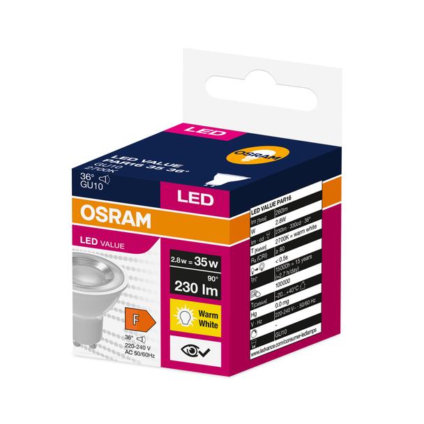 Lampa LED VALUE non-dim PAR16 35 36° 2,8W 827 230V GU10