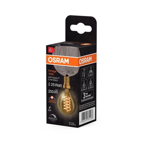 Lampa LED Vintage 1906 CL P Filament szkło przezroczyste GOLD 25 dim 3,4W 824 E14